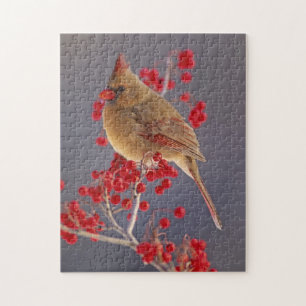 Vrouw noordelijke Kardinaal onder de doorn Legpuzzel