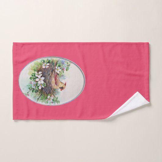 Vrouw noordelijke kardinaal vogel op nesthanddoek handdoek (Handdoek)