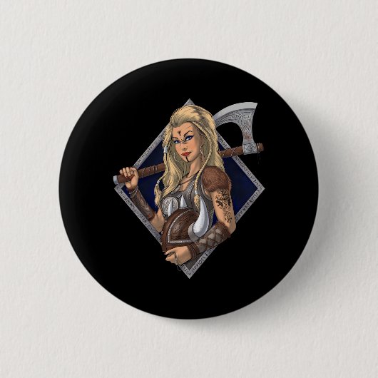 Vrouw Norse Viking Warrior Ronde Button 5,7 Cm (Voorkant)
