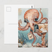 Vrouw Octopus krijgt mail Briefkaart (Voorkant / Achterkant)