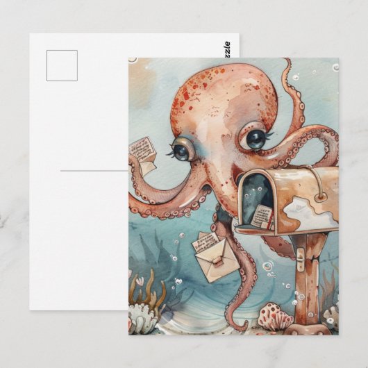 Vrouw Octopus krijgt mail Briefkaart (Voorkant / Achterkant)