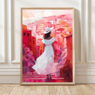 Vrouw olieverfschilderij impasto print, vrouwenpos poster
