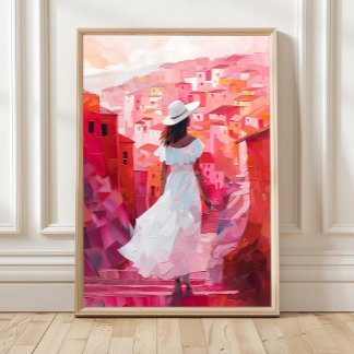 Vrouw olieverfschilderij impasto print, vrouwenpos poster