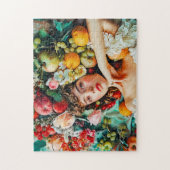 Vrouw omringd door fruit en bloesems legpuzzel (Verticaal)