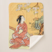 Vrouw onder Cherry Blossom Sherpa Deken (Voorkant)