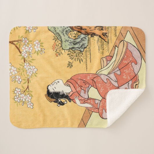 Vrouw onder Cherry Blossom Sherpa Deken (Voorkant (horizontaal))