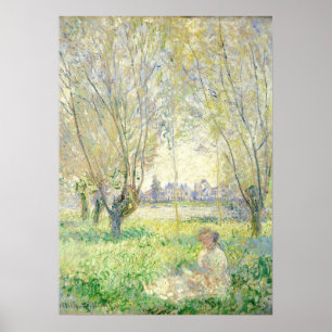 Vrouw onder de vlag van Willows - Claude Monet Fin Poster