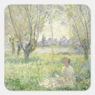 Vrouw onder de wilgen, Monet 1880 Vierkante Sticker