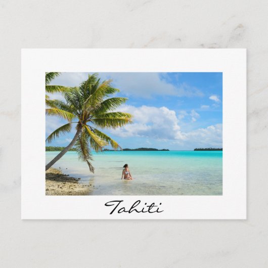 Vrouw onder een palm in het witte briefkaart Tahit (Voorkant)