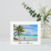 Vrouw onder een palmboom, wit Bora Bora briefkaart (Staand voorkant)