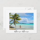 Vrouw onder een palmboom, wit Bora Bora briefkaart (Voorkant / Achterkant)