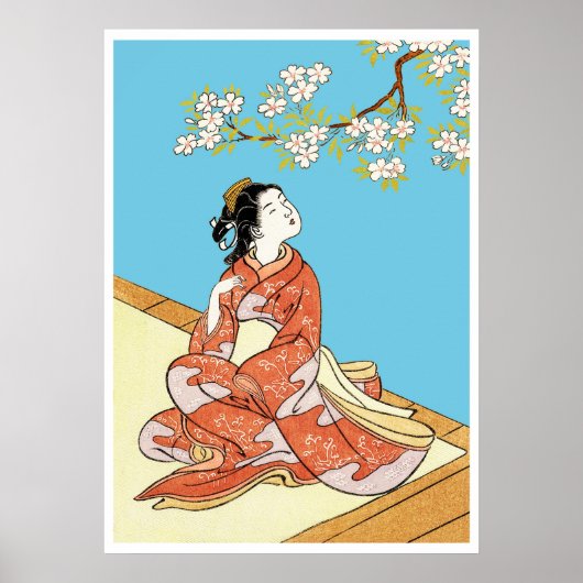 Vrouw onder kersenbloesem poster (Voorkant)