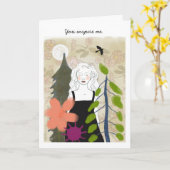 Vrouw onder Maan met vogel het schilderen Kaart (Gele Bloem)