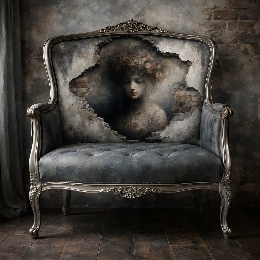 Vrouw onthuld in afbladderende decoupage muur tissuepapier