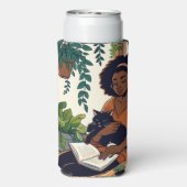 Vrouw Ontspannen met haar kat, boek en planten Seltzer Blikjeskoeler (Seltzer Achterkant)