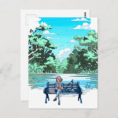 Vrouw op bank met duiven Design Briefkaart (Voorkant / Achterkant)