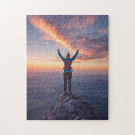 Vrouw op bergtop Triumphant Inspirational Legpuzzel