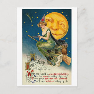 Vrouw op Broomstick All Halloween Briefkaart