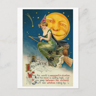 Vrouw op Broomstick All Halloween Briefkaart