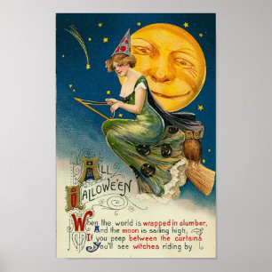 Vrouw op Broomstick All Halloween Poster