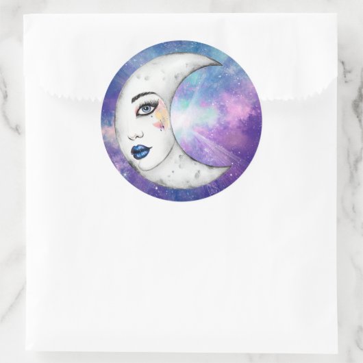 vrouw op de maan ronde sticker (Tas)