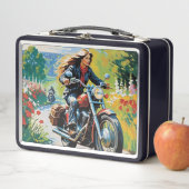 Vrouw op de motor in het land (In situ)