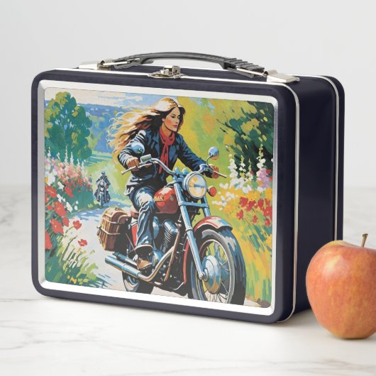 Vrouw op de motor in het land (In situ)