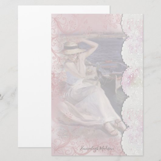 Vrouw op Dock Faux Lace Briefpapier (Voorkant / Achterkant)