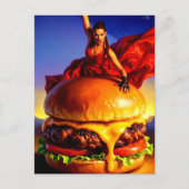Vrouw op een Cheeseburger Briefkaart (Voorkant)