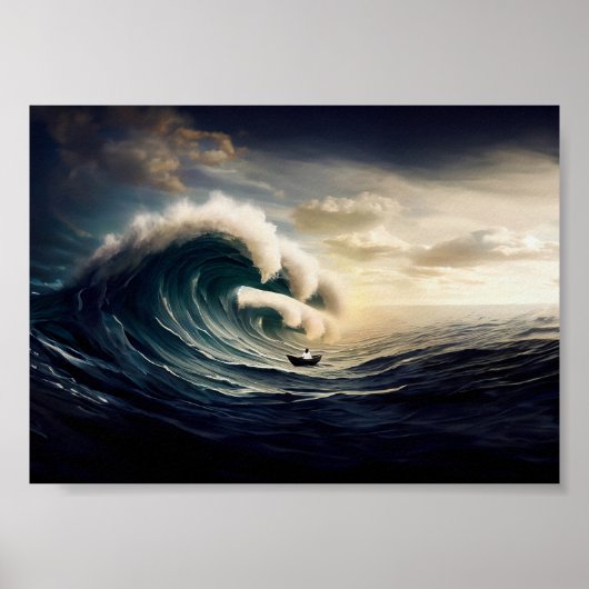 Vrouw op een kleine boot die de oceaan vaart poster (Voorkant)