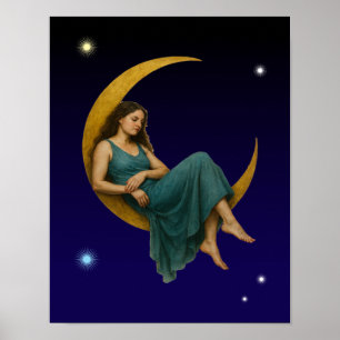 Vrouw op een maansikkel poster