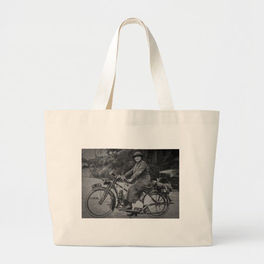 Vrouw op een Motorfiets Early 1900  Grote Tote Bag (Voorkant)