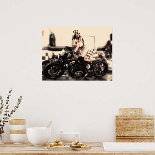 Vrouw op een motorrijwiel Poster (Keuken)