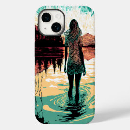 Vrouw op een psychedelisch harde telefoonhoes voor Case-Mate iPhone 14 hoesje