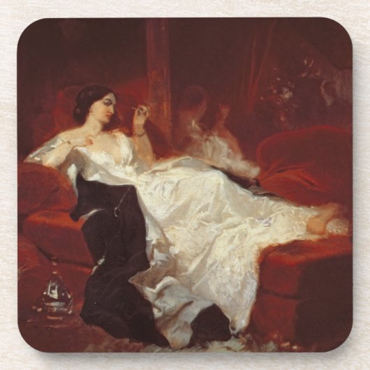 Vrouw op een rode sofa bier onderzetter (Voorkant)