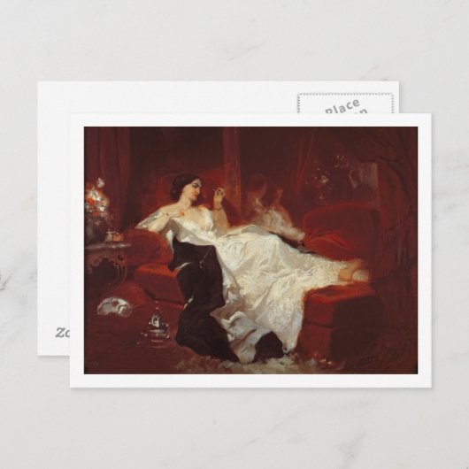 Vrouw op een rode sofa briefkaart (Voorkant / Achterkant)