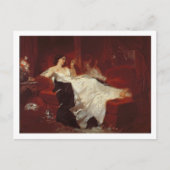 Vrouw op een rode sofa briefkaart (Voorkant)