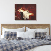 Vrouw op een rode sofa canvas afdruk (Insitu (Slaapkamer))
