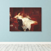 Vrouw op een rode sofa canvas afdruk (Insitu (Houten vloer))