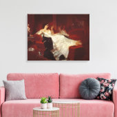 Vrouw op een rode sofa canvas afdruk (Insitu (Woonkamer))