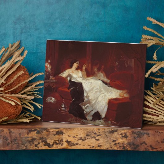 Vrouw op een rode sofa fotoplaat (Zijkant)