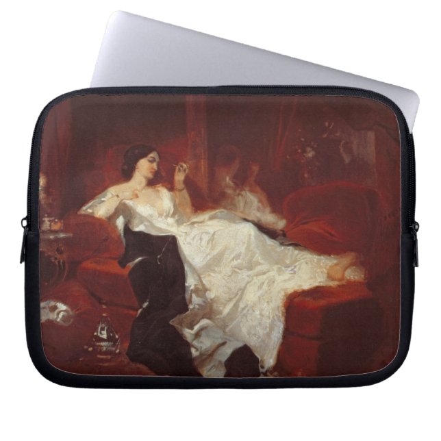 Vrouw op een rode sofa laptop sleeve (Voorkant)