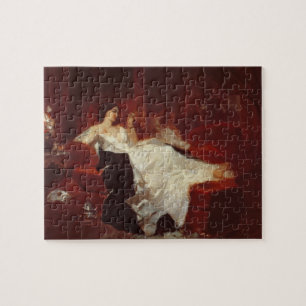 Vrouw op een rode sofa legpuzzel