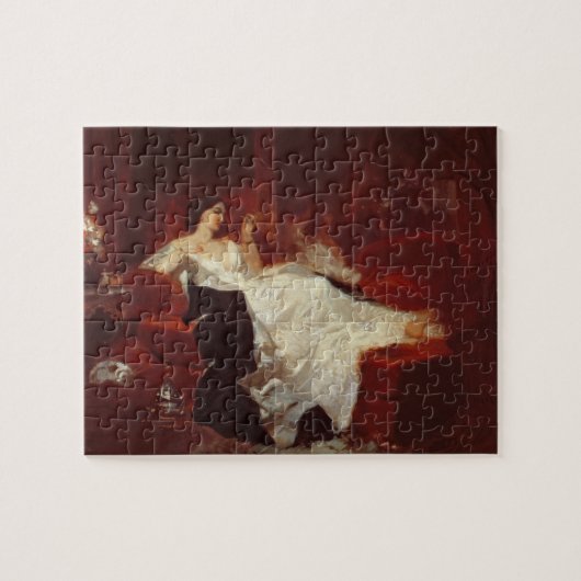 Vrouw op een rode sofa legpuzzel (Horizontaal)