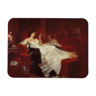 Vrouw op een rode sofa magneet