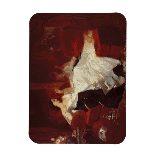 Vrouw op een rode sofa magneet (Verticaal)