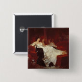 Vrouw op een rode sofa vierkante button 5,1 cm (Voorkant /achterkant)