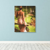 Vrouw op een schommel met bloemen canvas afdruk (Insitu (Houten vloer))