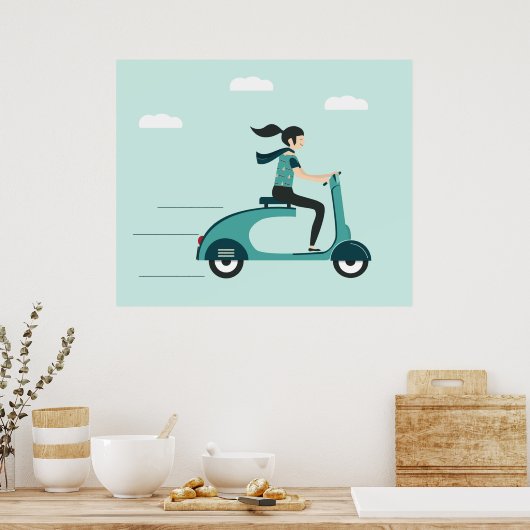 Vrouw op een scooter poster (Keuken)