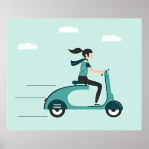 Vrouw op een scooter poster